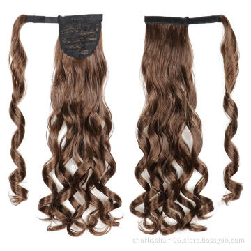Best Selling Silky Natural Color Long Water Wave Organic Ponytail Attachment Synthetic Afro Kinky Curly Ponytail Hair Extensions